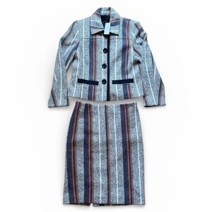 Ann Taylor Navy Gray Orange Striped Blazer and Skirt Set New 0